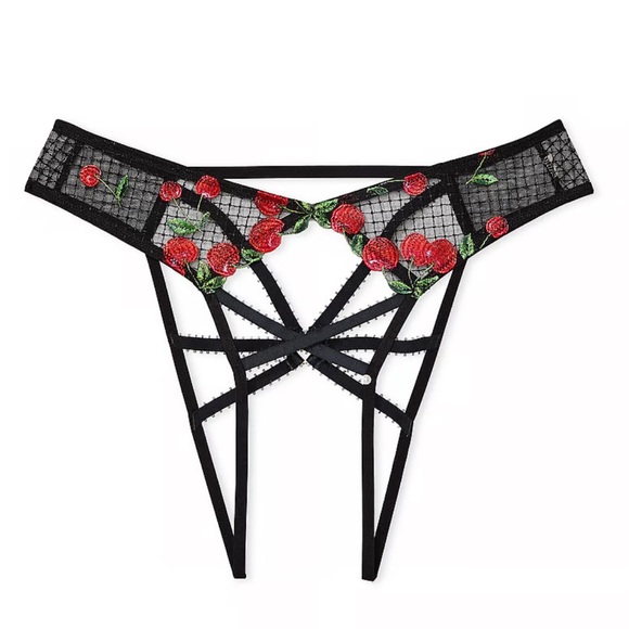 NWT Victoria’s Secret Crotchless Cherry Embroidered Open Back Panty - Picture 4 of 10